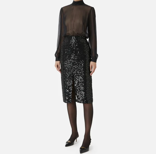 Elisabetta Franchi Abiti Midi | Abiti^Abito midi in georgette di seta ricamata con paillettes Nero
