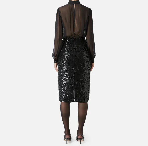 Elisabetta Franchi Abiti Midi | Abiti^Abito midi in georgette di seta ricamata con paillettes Nero