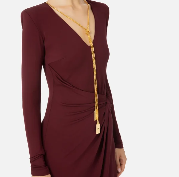 Elisabetta Franchi Abiti Midi | Abiti^Abito midi in jersey drappeggiato con collana RougeNoir