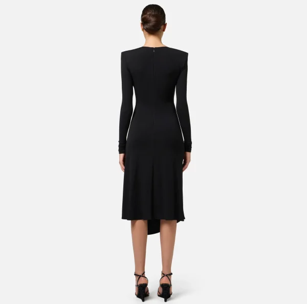 Elisabetta Franchi Abiti Midi | Abiti^Abito midi in jersey drappeggiato con collana Nero