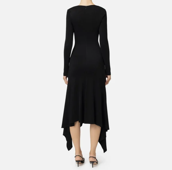 Elisabetta Franchi Abiti Midi | Abiti^Abito midi in jersey fluido con drappeggio Nero