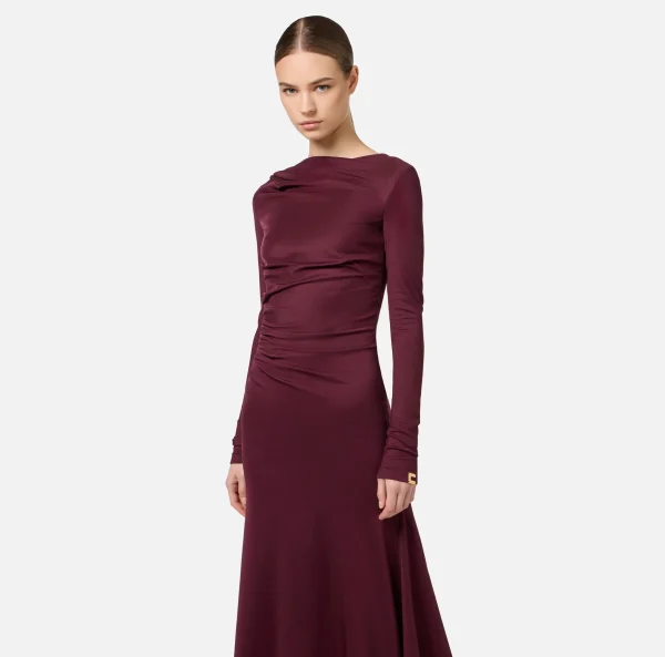 Elisabetta Franchi Abiti Midi | Abiti^Abito midi in jersey fluido con drappeggio RougeNoir