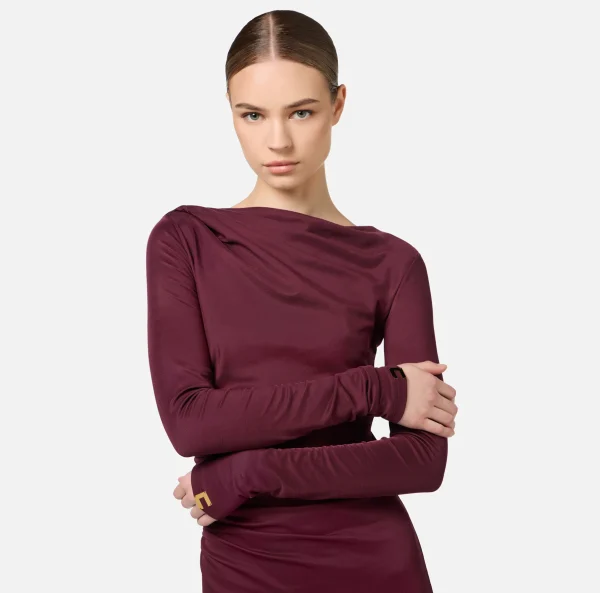 Elisabetta Franchi Abiti Midi | Abiti^Abito midi in jersey fluido con drappeggio RougeNoir