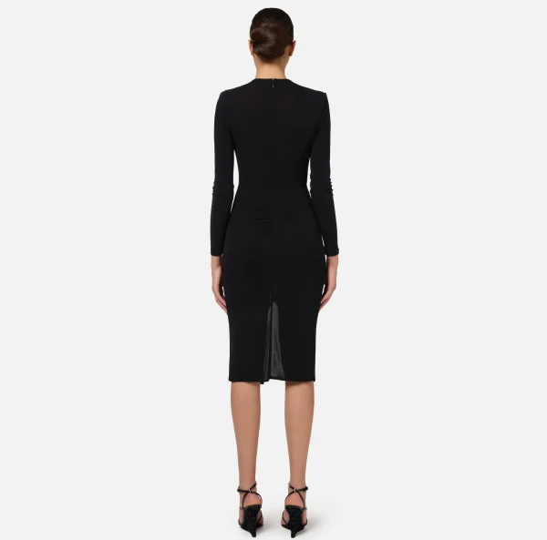 Elisabetta Franchi Abiti Midi | Abiti^Abito midi in jersey lucido con drappeggio Nero
