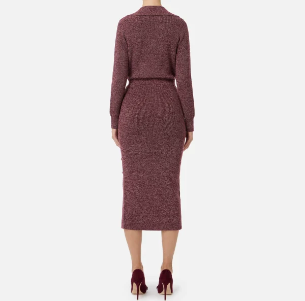 Elisabetta Franchi Abiti Midi | Abiti In Maglia^Abito midi in lana mouliné con patch logo RougeNoir/PowderPink