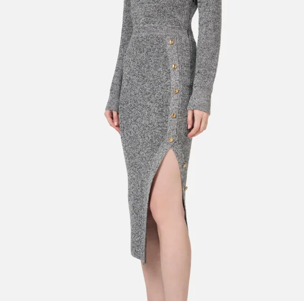 Elisabetta Franchi Abiti Midi | Abiti In Maglia^Abito midi in lana mouliné con patch logo Nero/Burro