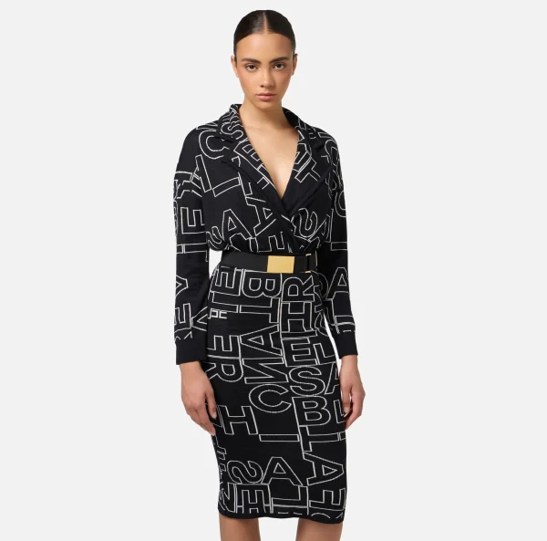 Elisabetta Franchi Abiti Midi | Abiti In Maglia^Abito midi in misto lana lettering Nero/Burro