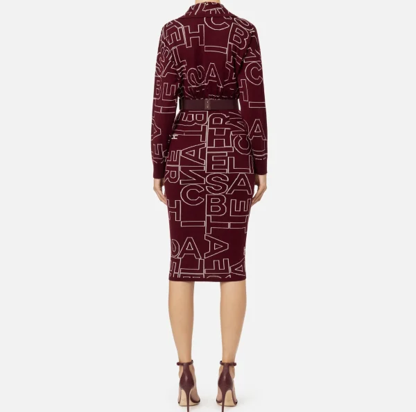 Elisabetta Franchi Abiti Midi | Abiti In Maglia^Abito midi in misto lana lettering RougeNoir/Burro