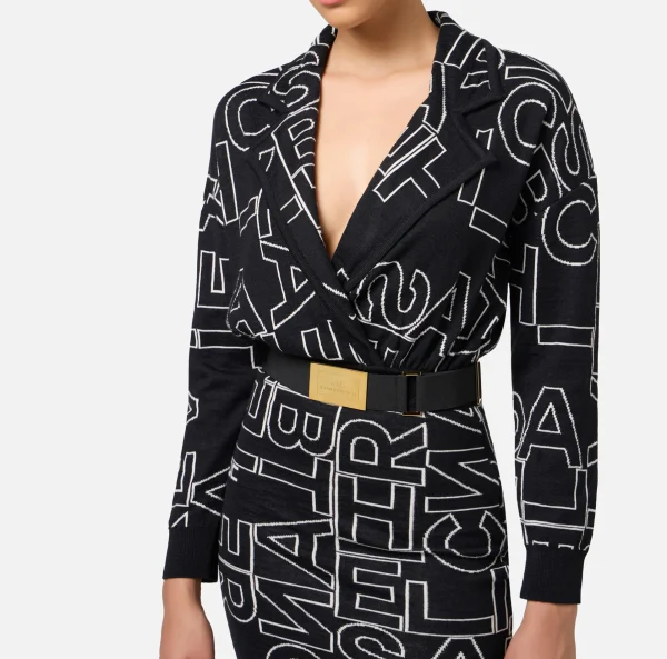 Elisabetta Franchi Abiti Midi | Abiti In Maglia^Abito midi in misto lana lettering Nero/Burro