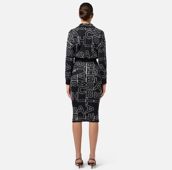 Elisabetta Franchi Abiti Midi | Abiti In Maglia^Abito midi in misto lana lettering Nero/Burro