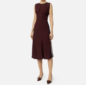 Elisabetta Franchi Abiti Midi | Abiti^Abito midi in satin con bande Rougenoir/Navy/Burro