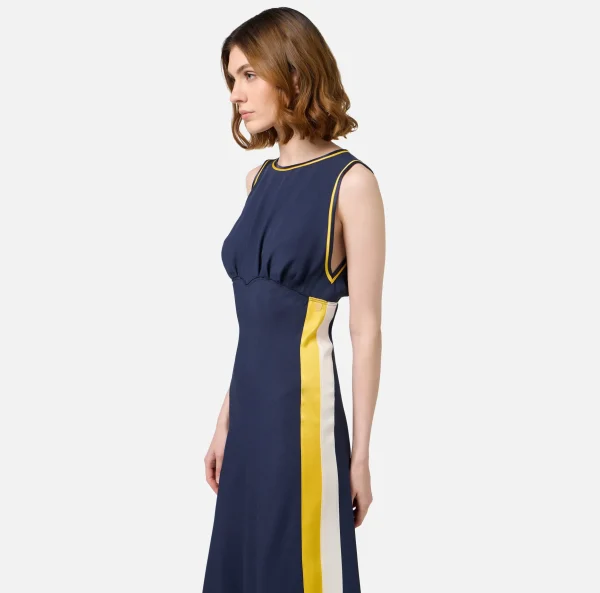 Elisabetta Franchi Abiti Midi | Abiti^Abito midi in satin con bande Navy/Mimosa/Burro