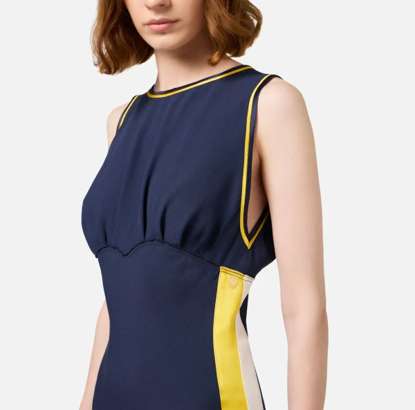 Elisabetta Franchi Abiti Midi | Abiti^Abito midi in satin con bande Navy/Mimosa/Burro