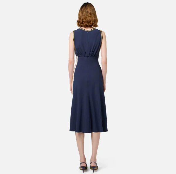 Elisabetta Franchi Abiti Midi | Abiti^Abito midi in satin con bande Navy/Mimosa/Burro