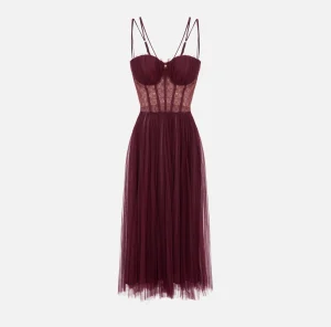 Elisabetta Franchi Abiti Midi | Abiti^Abito midi in tulle plissettato RougeNoir