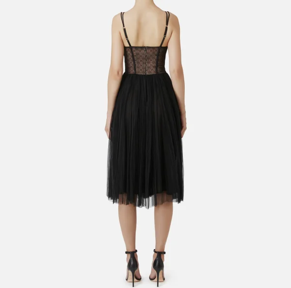 Elisabetta Franchi Abiti Midi | Abiti^Abito midi in tulle plissettato Nero