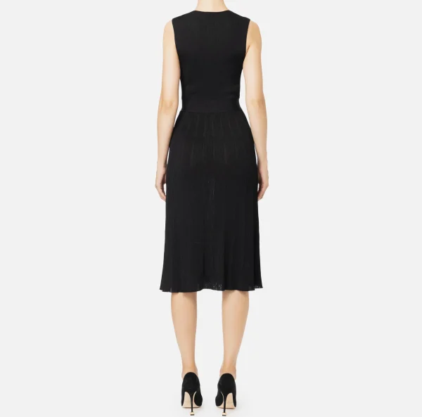 Elisabetta Franchi Abiti Midi | Abiti In Maglia^Abito midi in viscosa a costina plissé Nero