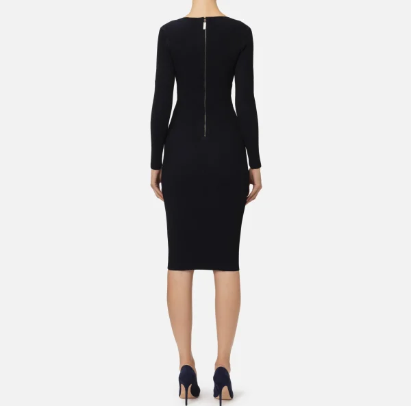 Elisabetta Franchi Abiti Midi | Abiti In Maglia^Abito midi in viscosa a costine con cut-out Nero/Navy