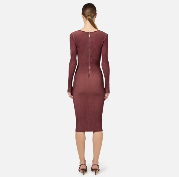 Elisabetta Franchi Abiti Midi | Abiti In Maglia^Abito midi in viscosa a costine con cut-out RougeNoir/Blush