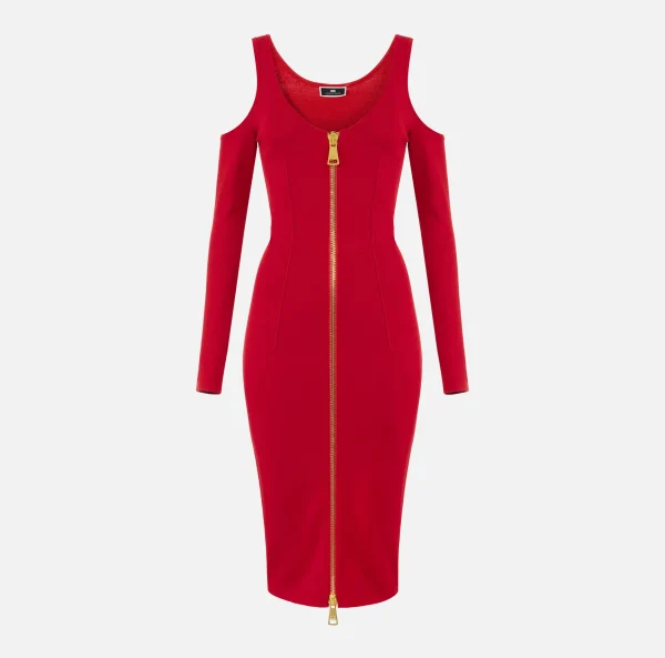 Elisabetta Franchi Abiti Midi | Abiti In Maglia^Abito midi in viscosa con zip RedPassion