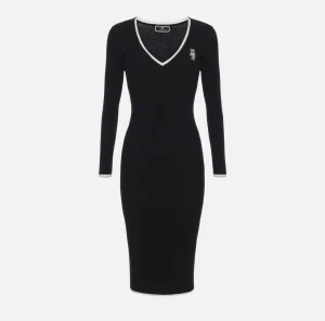 Elisabetta Franchi Abiti Midi | Abiti In Maglia^Abito midi in viscosa con logo a contrasto Nero/Burro