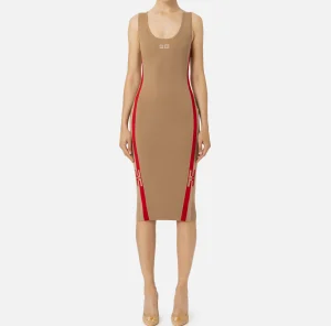 Elisabetta Franchi Abiti Tubino | Abiti Midi^Abito midi in viscosa con bande logo Camel/RedPassion