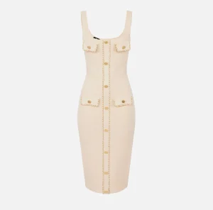 Elisabetta Franchi Abiti Midi | Abiti In Maglia^Abito midi in viscosa con catena Crema