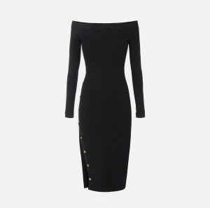 Elisabetta Franchi Abiti Midi | Abiti In Maglia^Abito midi in viscosa con bottoni sullo spacco Nero