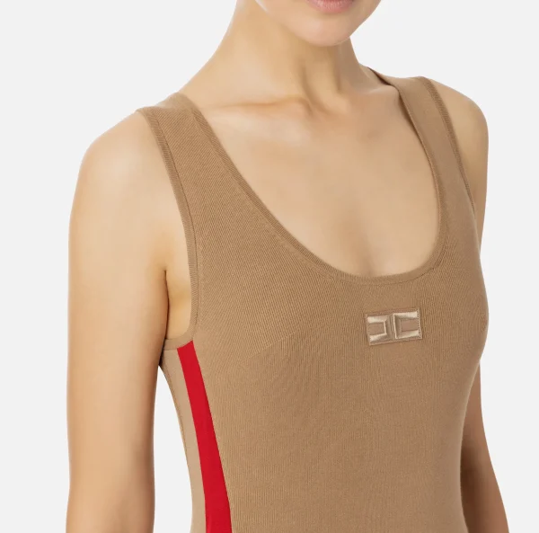 Elisabetta Franchi Abiti Tubino | Abiti Midi^Abito midi in viscosa con bande logo Camel/RedPassion