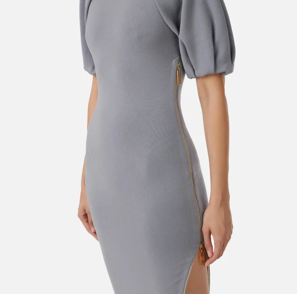 Elisabetta Franchi Abiti Midi | Abiti In Maglia^Abito midi in viscosa con dettaglio zip Steel