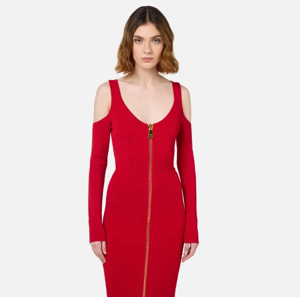 Elisabetta Franchi Abiti Midi | Abiti In Maglia^Abito midi in viscosa con zip RedPassion
