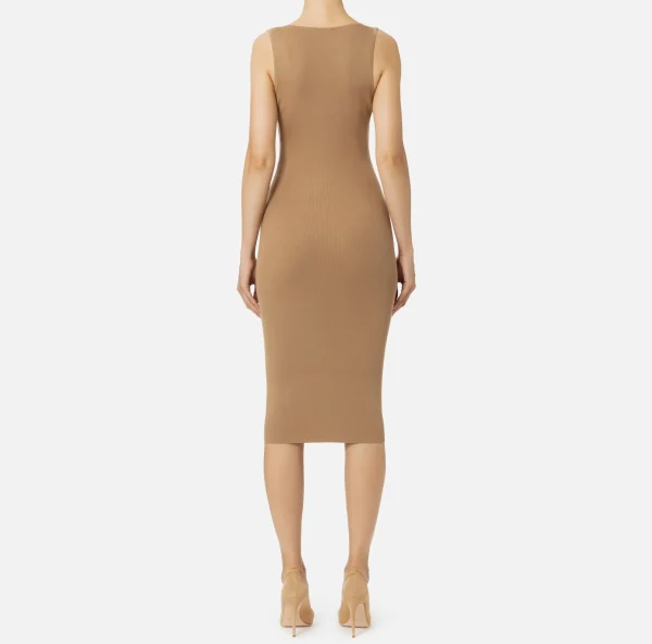 Elisabetta Franchi Abiti Tubino | Abiti Midi^Abito midi in viscosa con bande logo Camel/RedPassion