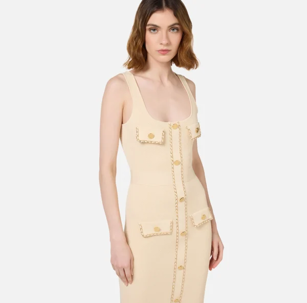 Elisabetta Franchi Abiti Midi | Abiti In Maglia^Abito midi in viscosa con catena Crema