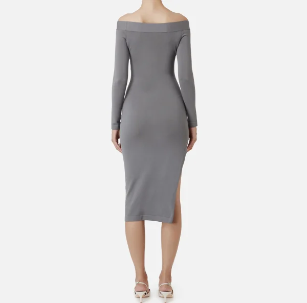 Elisabetta Franchi Abiti Midi | Abiti In Maglia^Abito midi in viscosa con bottoni sullo spacco Steel