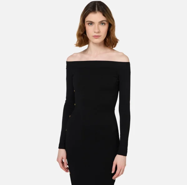 Elisabetta Franchi Abiti Midi | Abiti In Maglia^Abito midi in viscosa con bottoni sullo spacco Nero