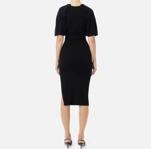 Elisabetta Franchi Abiti Midi | Abiti In Maglia^Abito midi in viscosa con dettaglio zip Nero