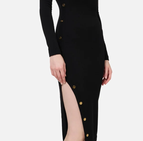 Elisabetta Franchi Abiti Midi | Abiti In Maglia^Abito midi in viscosa con bottoni sullo spacco Nero