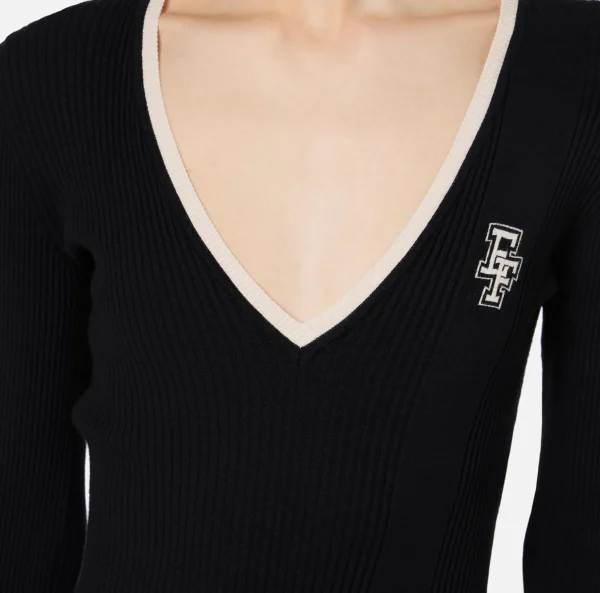 Elisabetta Franchi Abiti Midi | Abiti In Maglia^Abito midi in viscosa con logo a contrasto Nero/Burro
