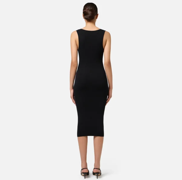 Elisabetta Franchi Abiti Tubino | Abiti Midi^Abito midi in viscosa con bande logo Nero/Burro