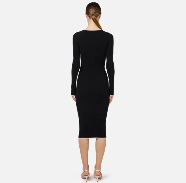 Elisabetta Franchi Abiti Midi | Abiti In Maglia^Abito midi in viscosa con logo a contrasto Nero/Burro