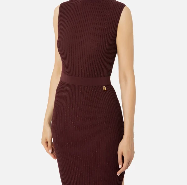 Elisabetta Franchi Abiti In Maglia | Abiti^Abito midi in viscosa e lurex a costine RougeNoir