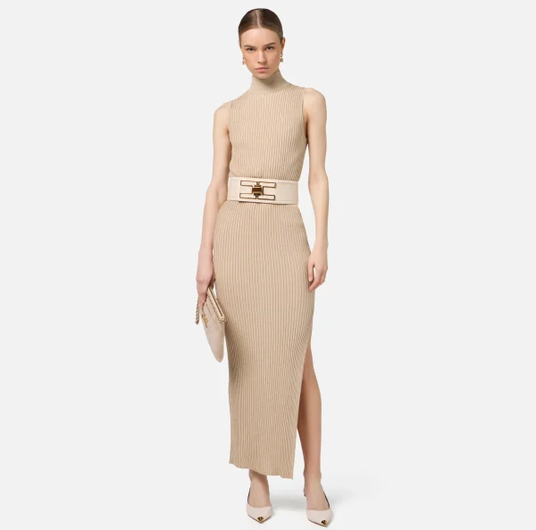Elisabetta Franchi Abiti In Maglia | Abiti^Abito midi in viscosa e lurex a costine Corda