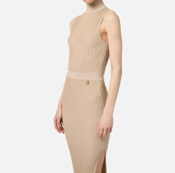 Elisabetta Franchi Abiti In Maglia | Abiti^Abito midi in viscosa e lurex a costine Corda