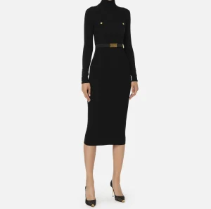 Elisabetta Franchi Abiti Midi | Abiti In Maglia^Abito midi in viscosa e seta a costine con ricamo logo Nero