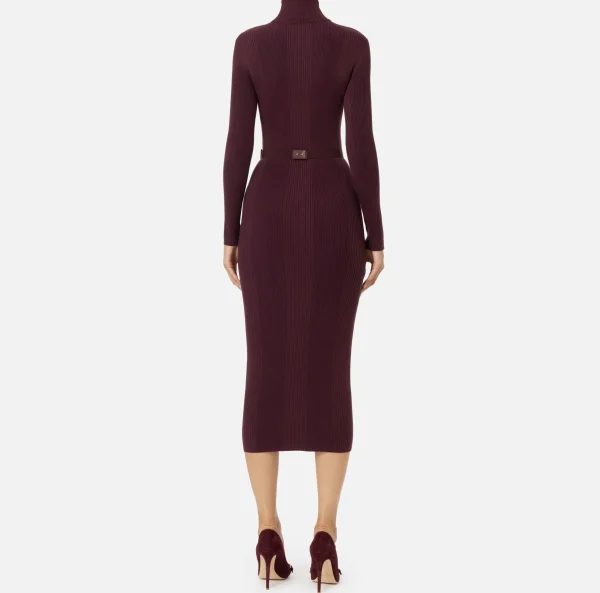 Elisabetta Franchi Abiti Midi | Abiti In Maglia^Abito midi in viscosa e seta a costine con ricamo logo RougeNoir