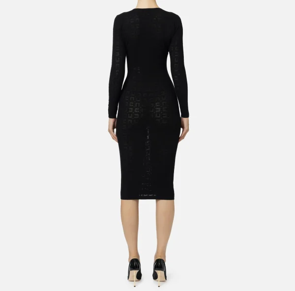 Elisabetta Franchi Abiti | Abiti Midi^Abito midi in viscosa logo punto rete Nero