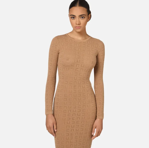 Elisabetta Franchi Abiti | Abiti Midi^Abito midi in viscosa logo punto rete Camel