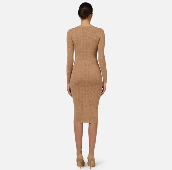 Elisabetta Franchi Abiti | Abiti Midi^Abito midi in viscosa logo punto rete Camel