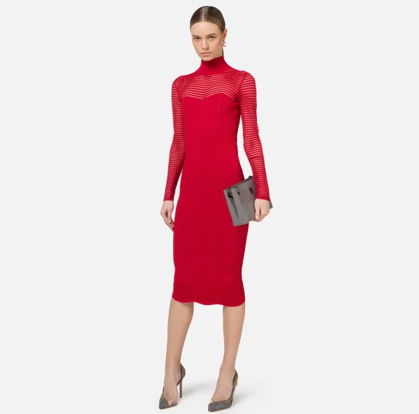 Elisabetta Franchi Abiti | Abiti Midi^Abito midi in viscosa motivo chevron RedPassion