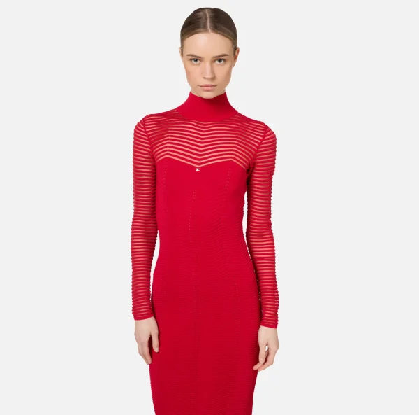 Elisabetta Franchi Abiti | Abiti Midi^Abito midi in viscosa motivo chevron RedPassion